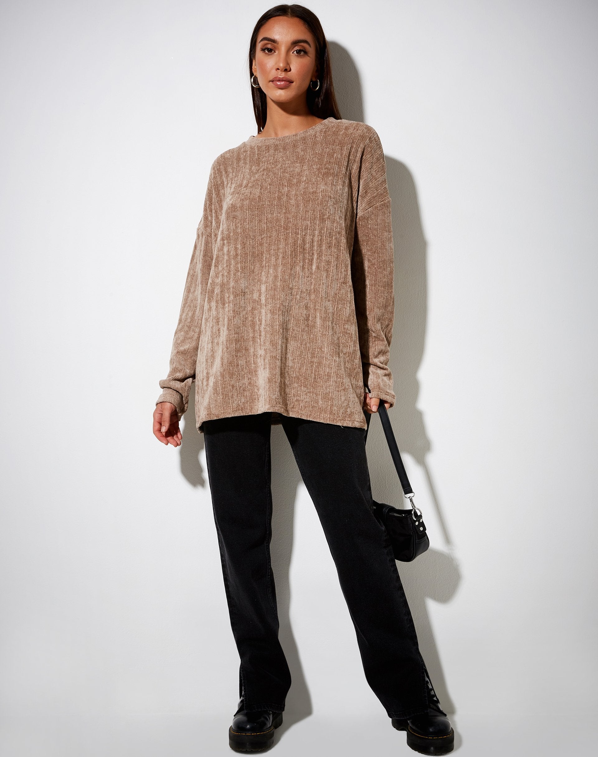 Image du pull-over pour papa en chenille taupe