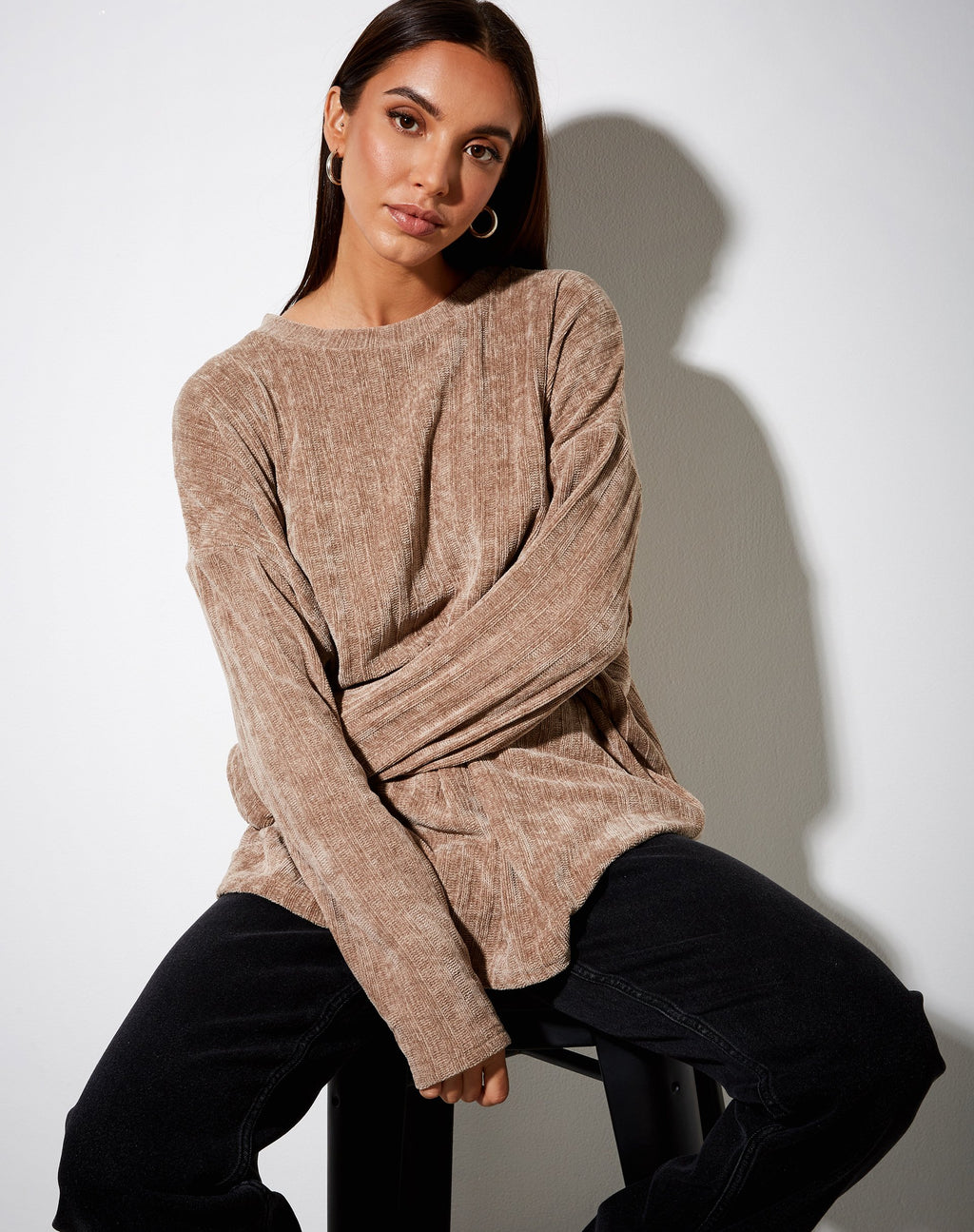 Pull papa en chenille taupe