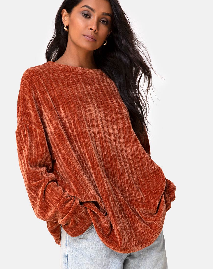 Pull papa en chenille rouille