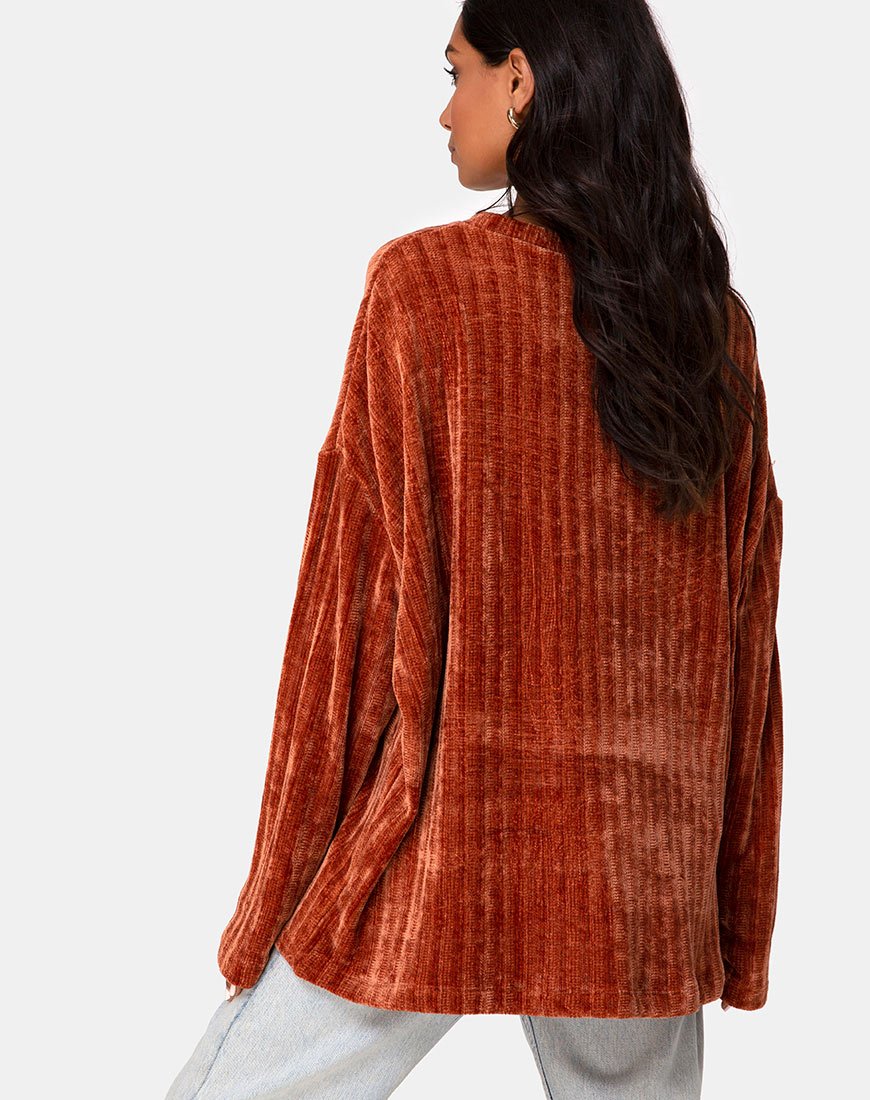 Pull papa en chenille rouille