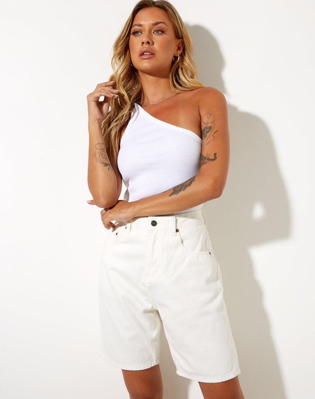 Short en denim pour papa, blanc délavé