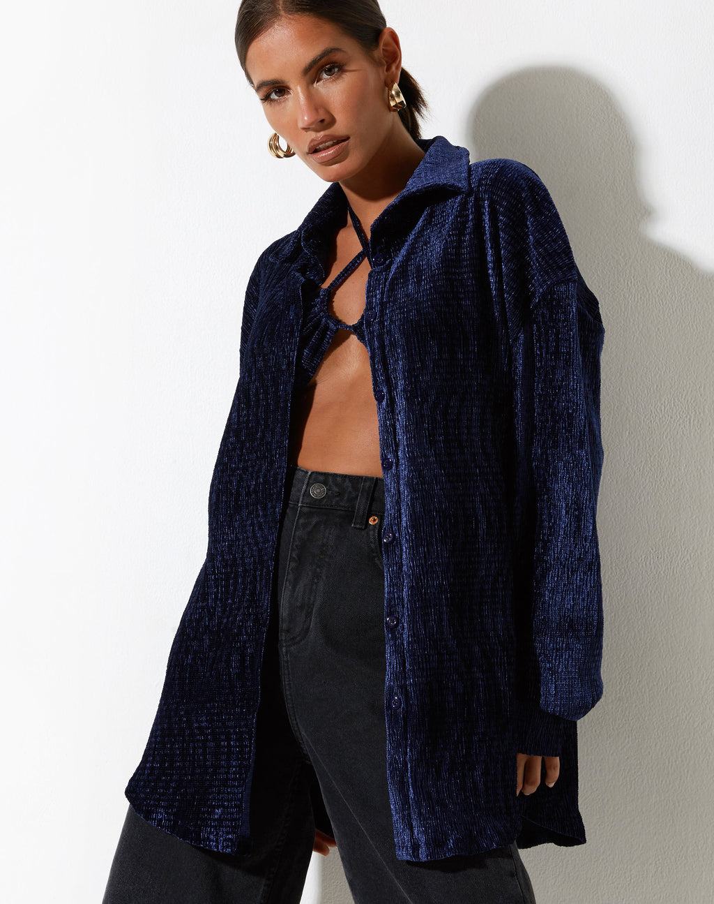 Chemise oversize Dael en velours marine