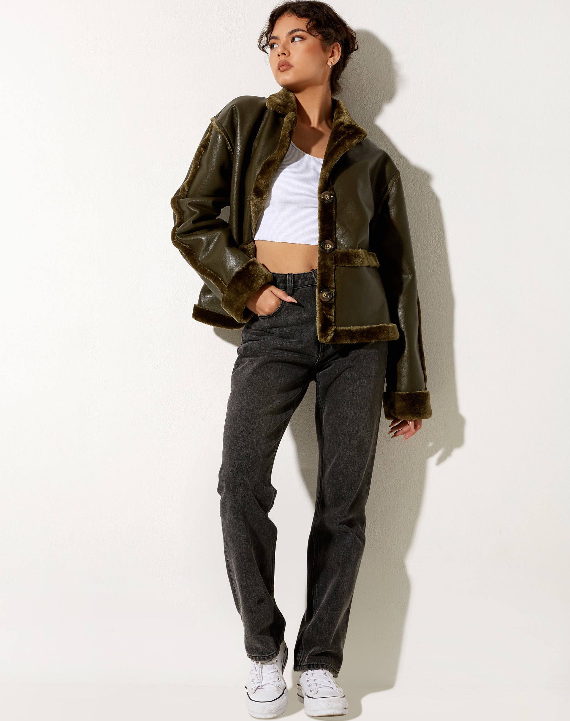 Image de la veste Dagna en PU Dark Olive