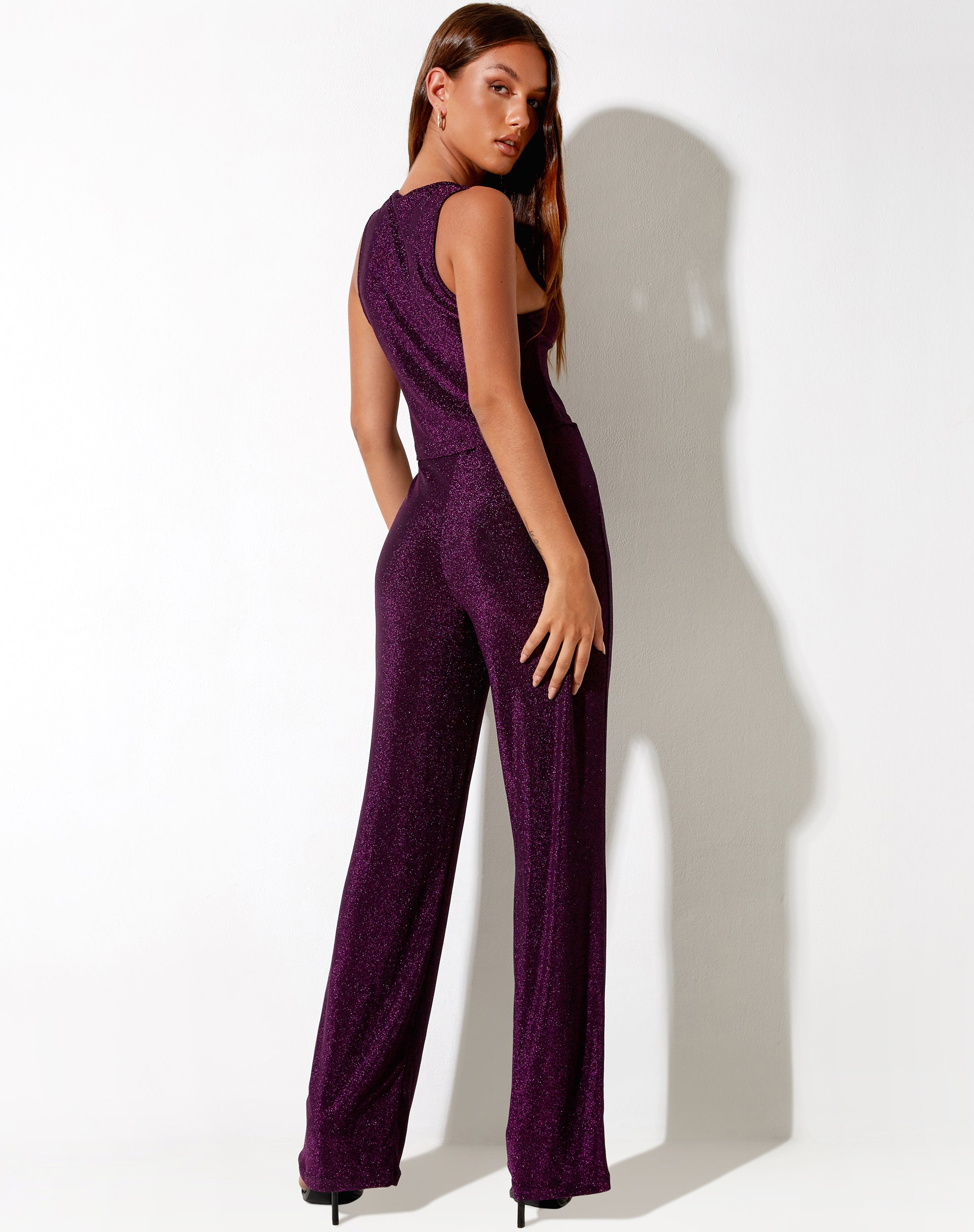 Image de Dara Crop Top in Slinky Glitter Dark Purple