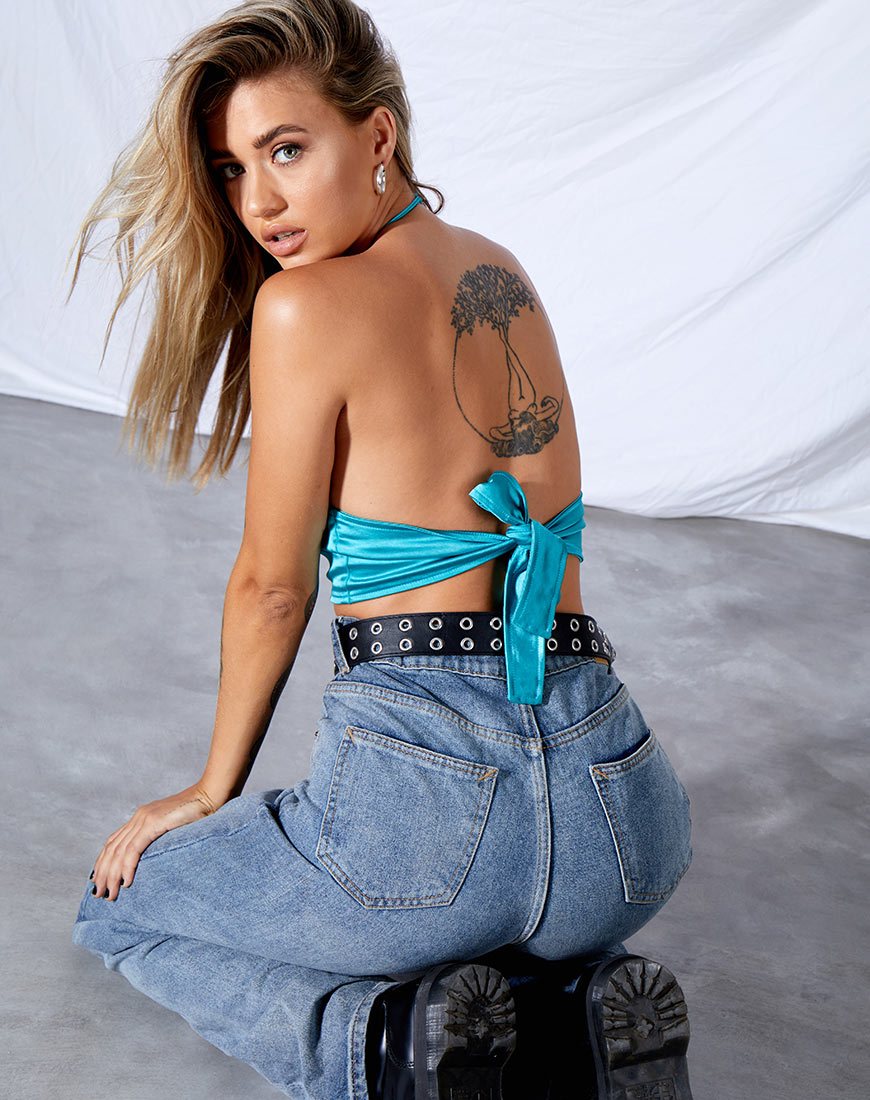 Top court Darina en satin Bright Azure