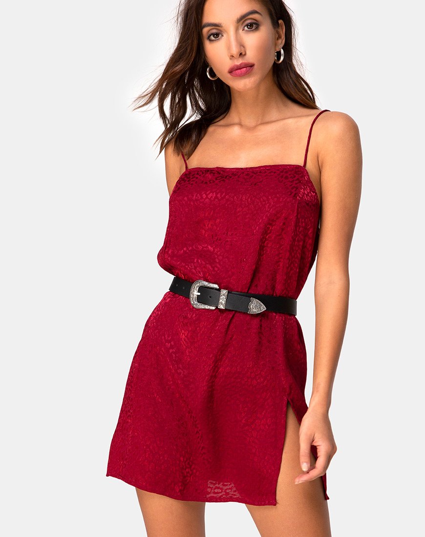 Datista Slip Dress en satin Cheetah Raspberry