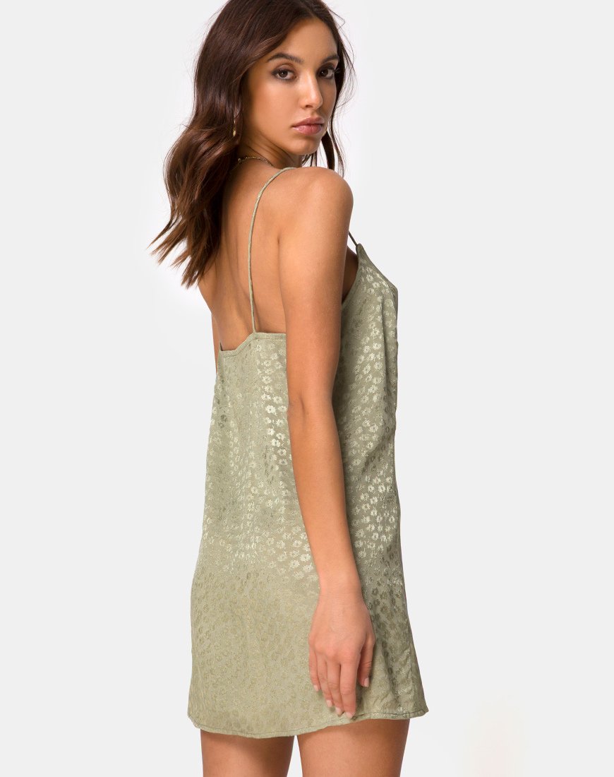 Datista Slip Dress en satin Ditsy Rose Sage