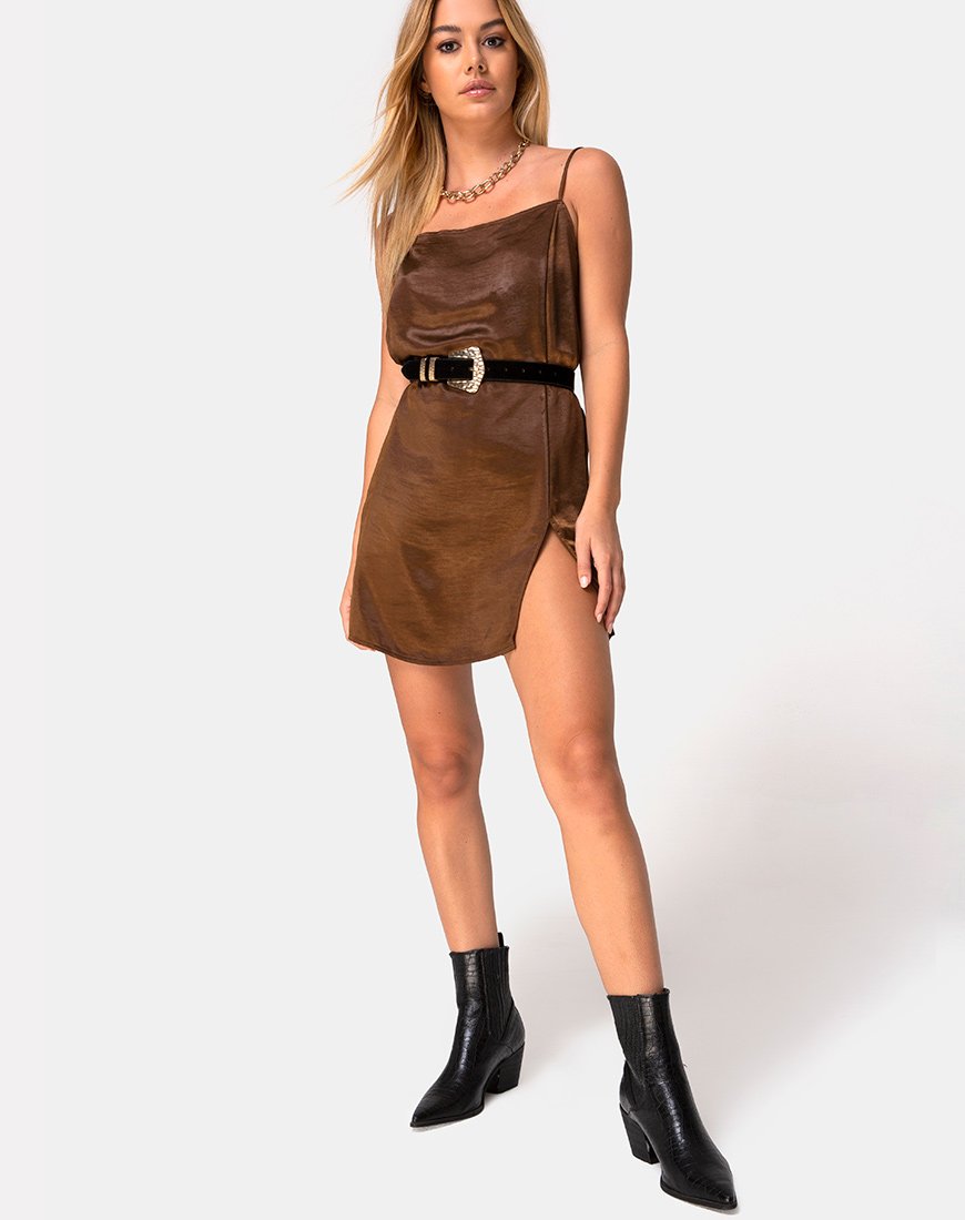 Image de Datista Slip Dress in Satin Brown