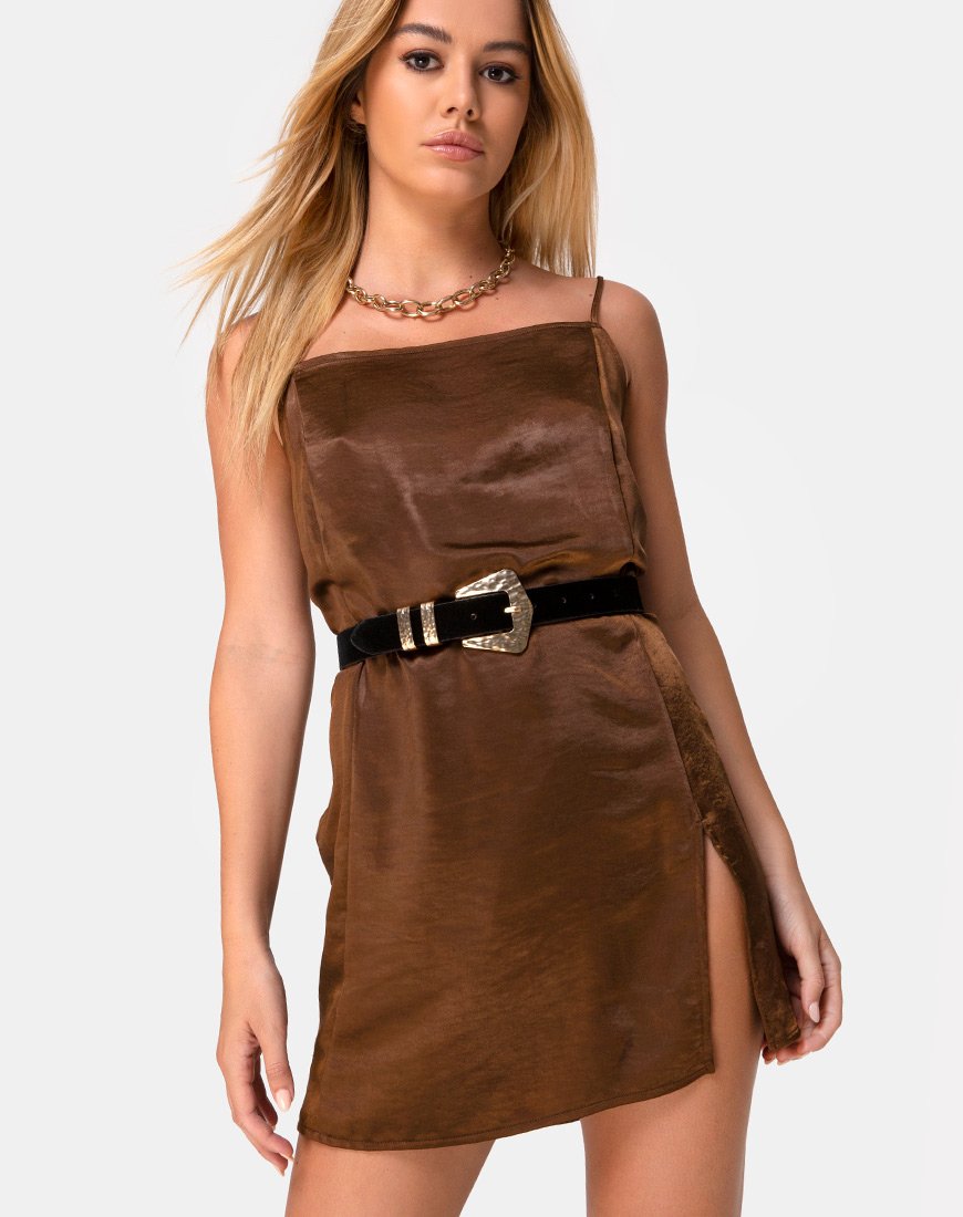 Image de Datista Slip Dress in Satin Brown