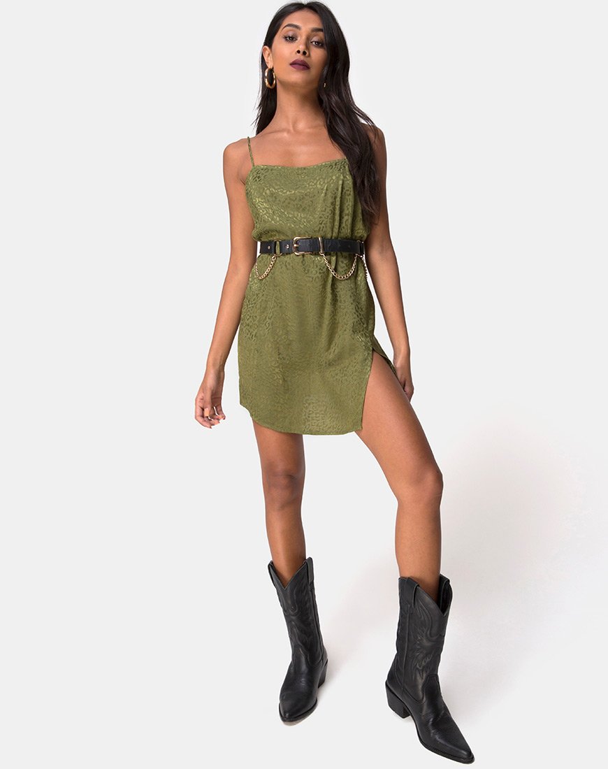 Image of Datista Slip Dress in Satin Cheetah Khaki