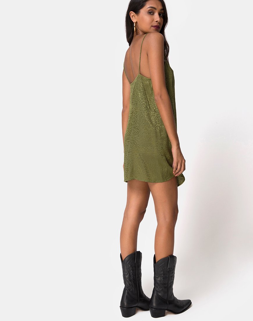 Image of Datista Slip Dress in Satin Cheetah Khaki