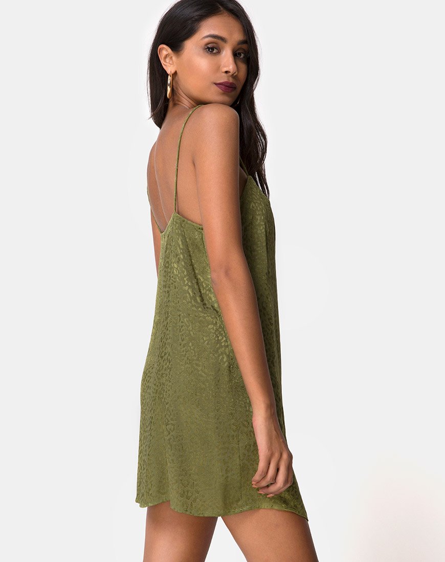Image of Datista Slip Dress in Satin Cheetah Khaki