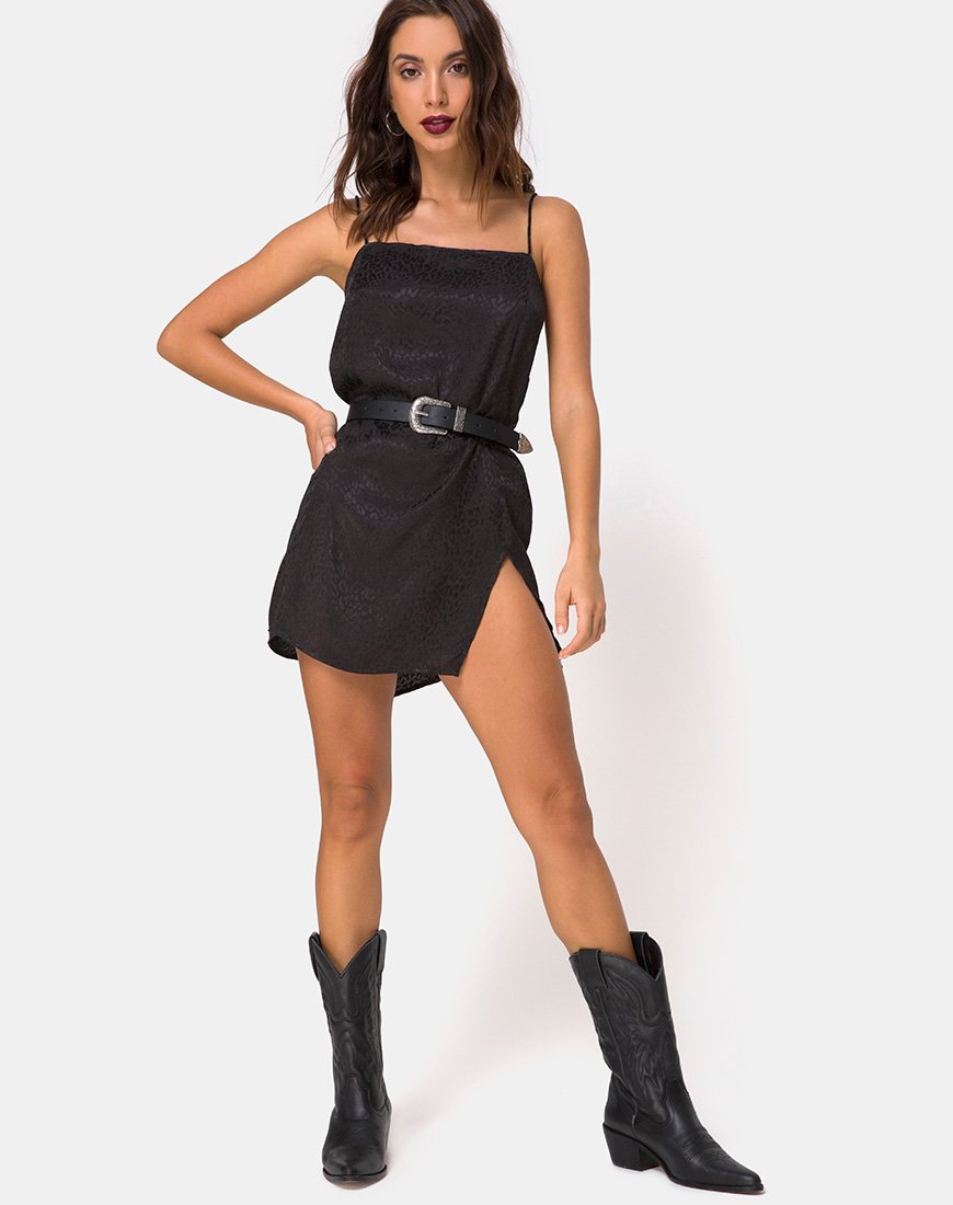 Image de Datista Slip Dress en satin Cheetah Black