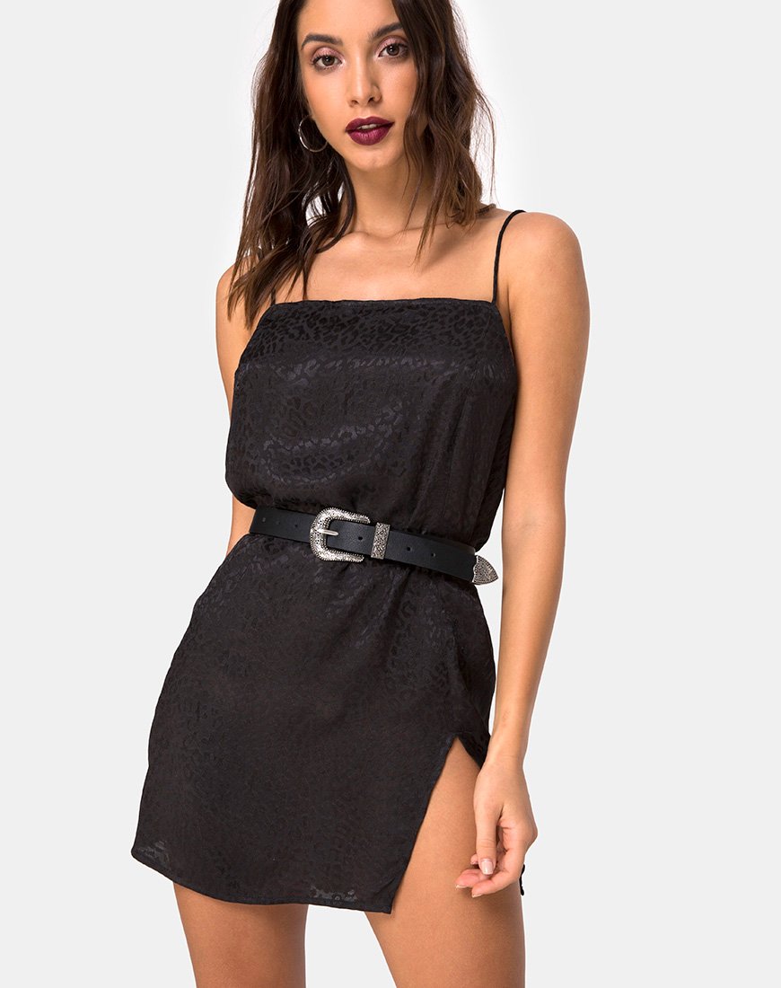 Datista Slip Dress en satin Cheetah Black