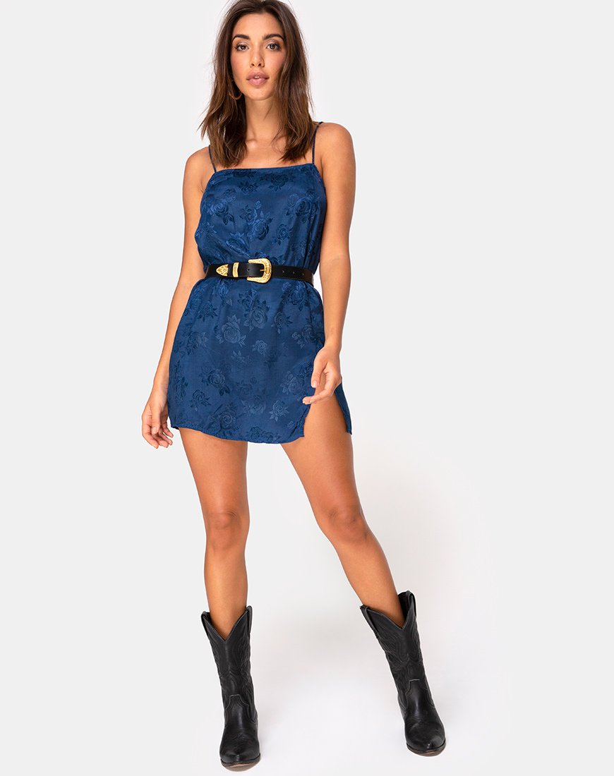 Image of Datista Slip Dress in Satin Rose Navy
