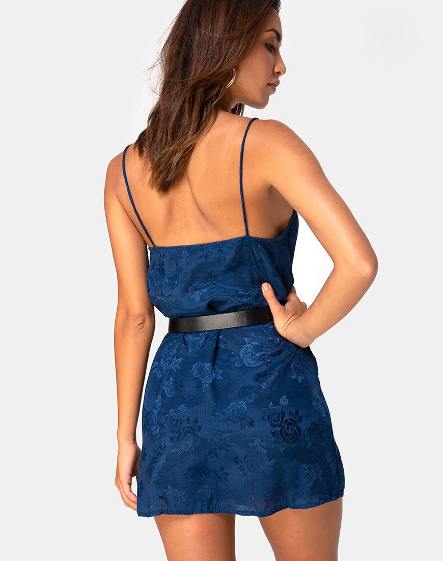Image of Datista Slip Dress in Satin Rose Navy