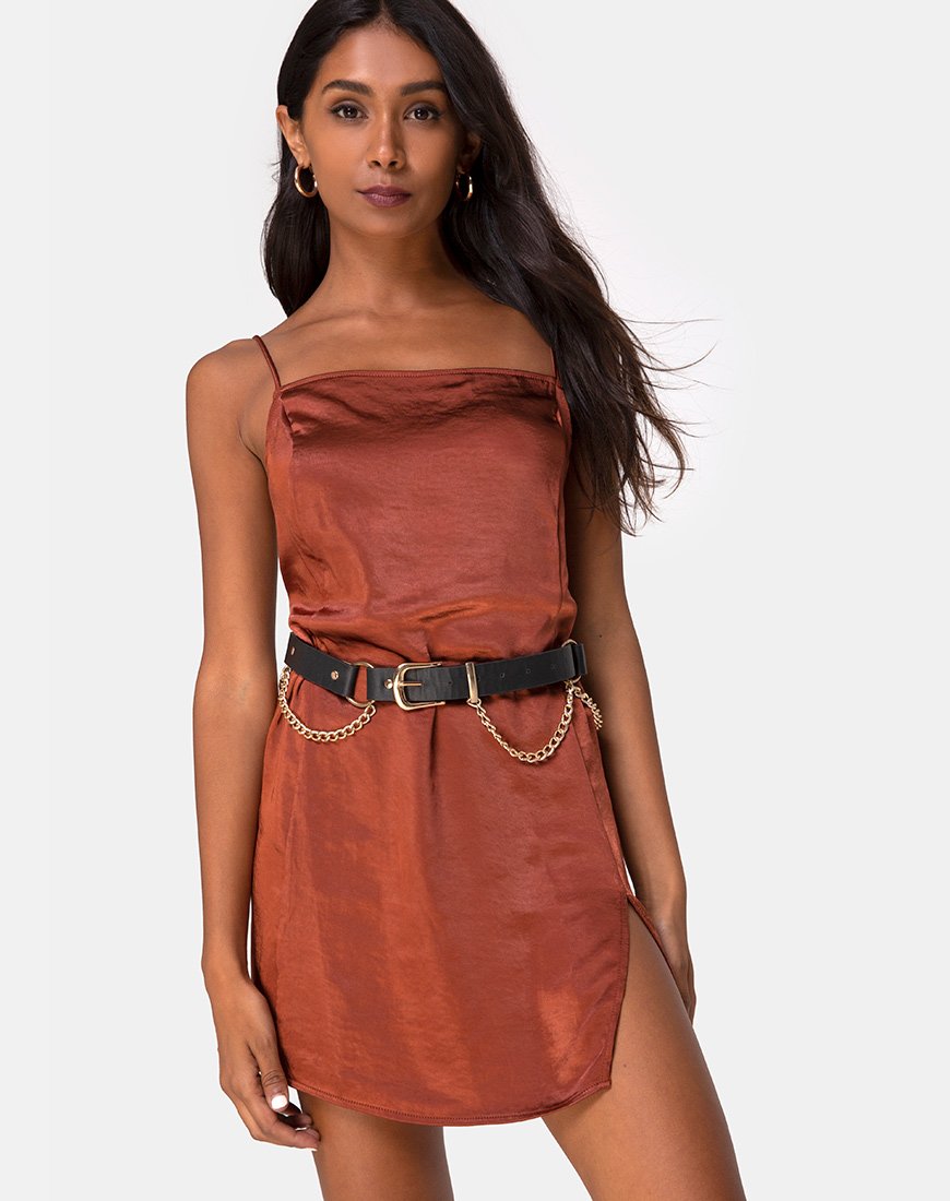 Robe Datista en satin rouille foncée