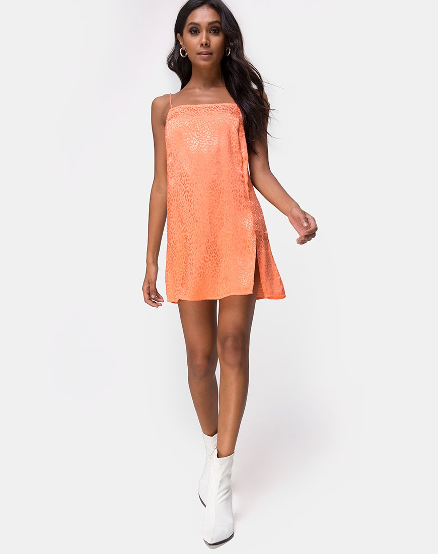 Image of Datista Slip Dress in Satin Cheetah Coral