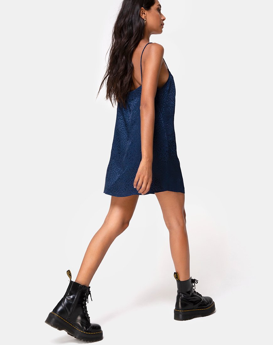 Image de Datista Slip Dress en satin Cheetah Navy
