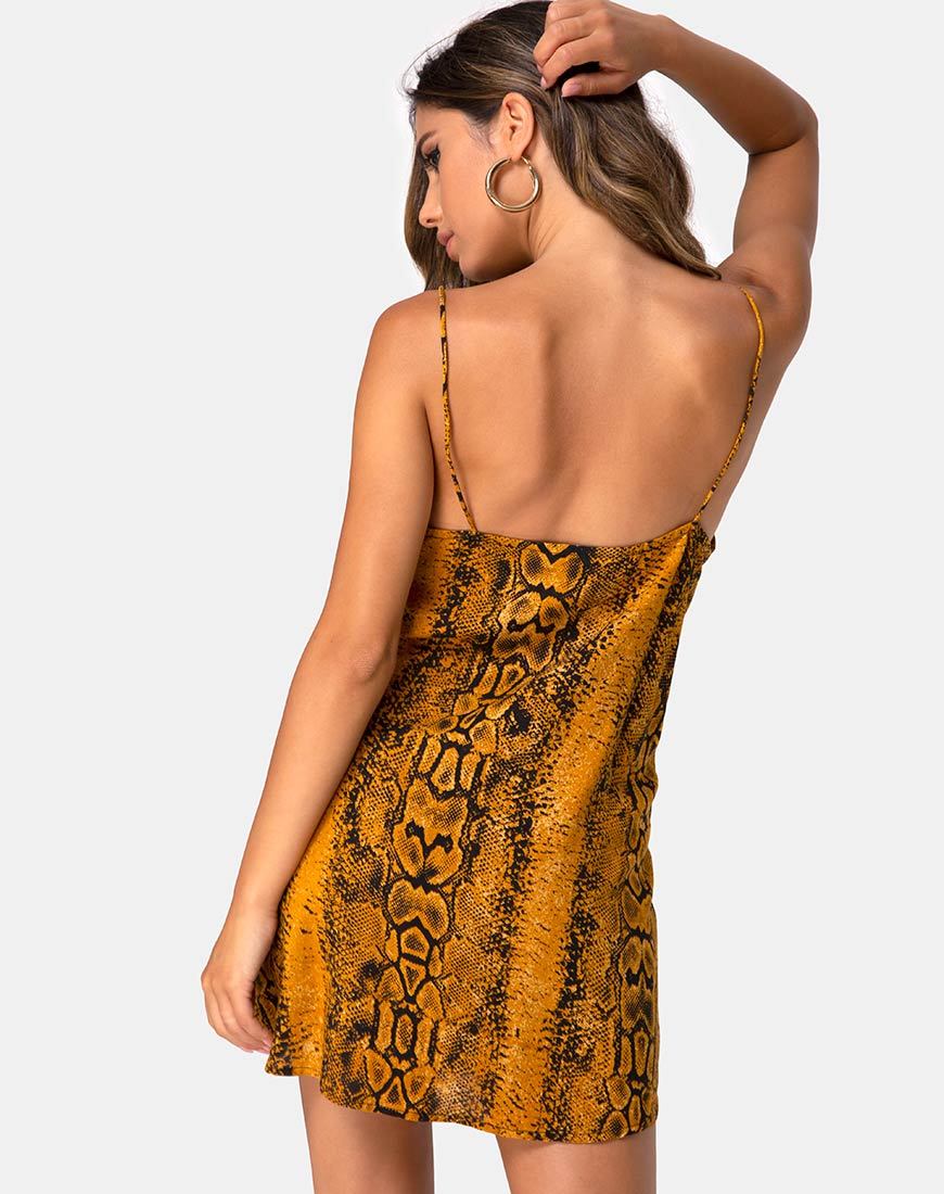 Datista - Robe à bretelles - Moutarde serpentine
