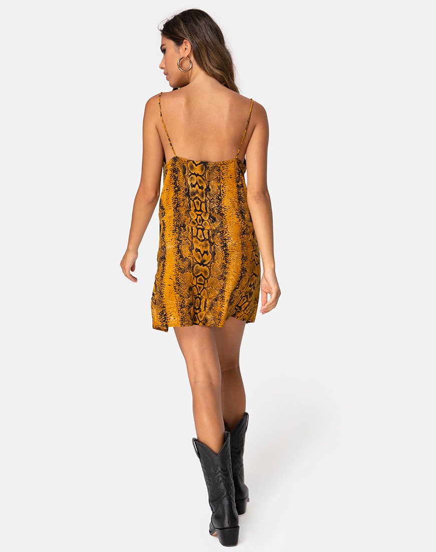 Image of Datista Slip Dress in Snake Mustard