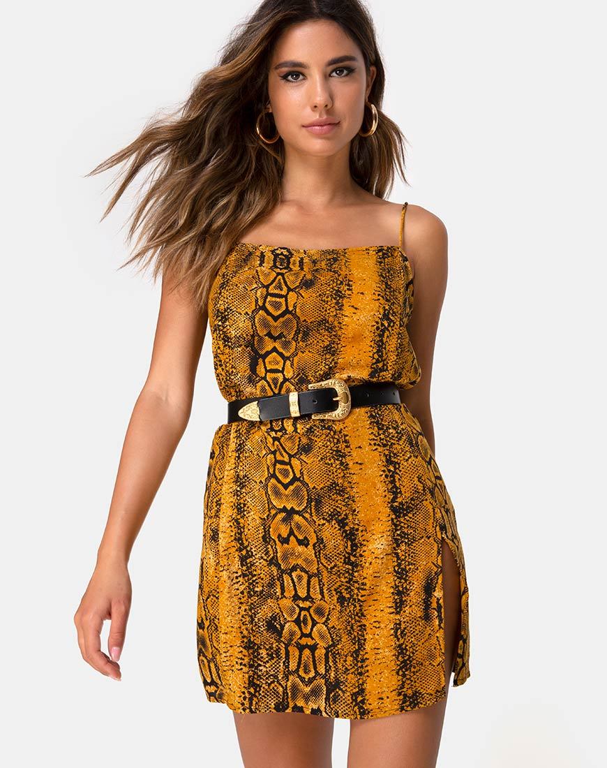 Datista - Robe à bretelles - Moutarde serpentine