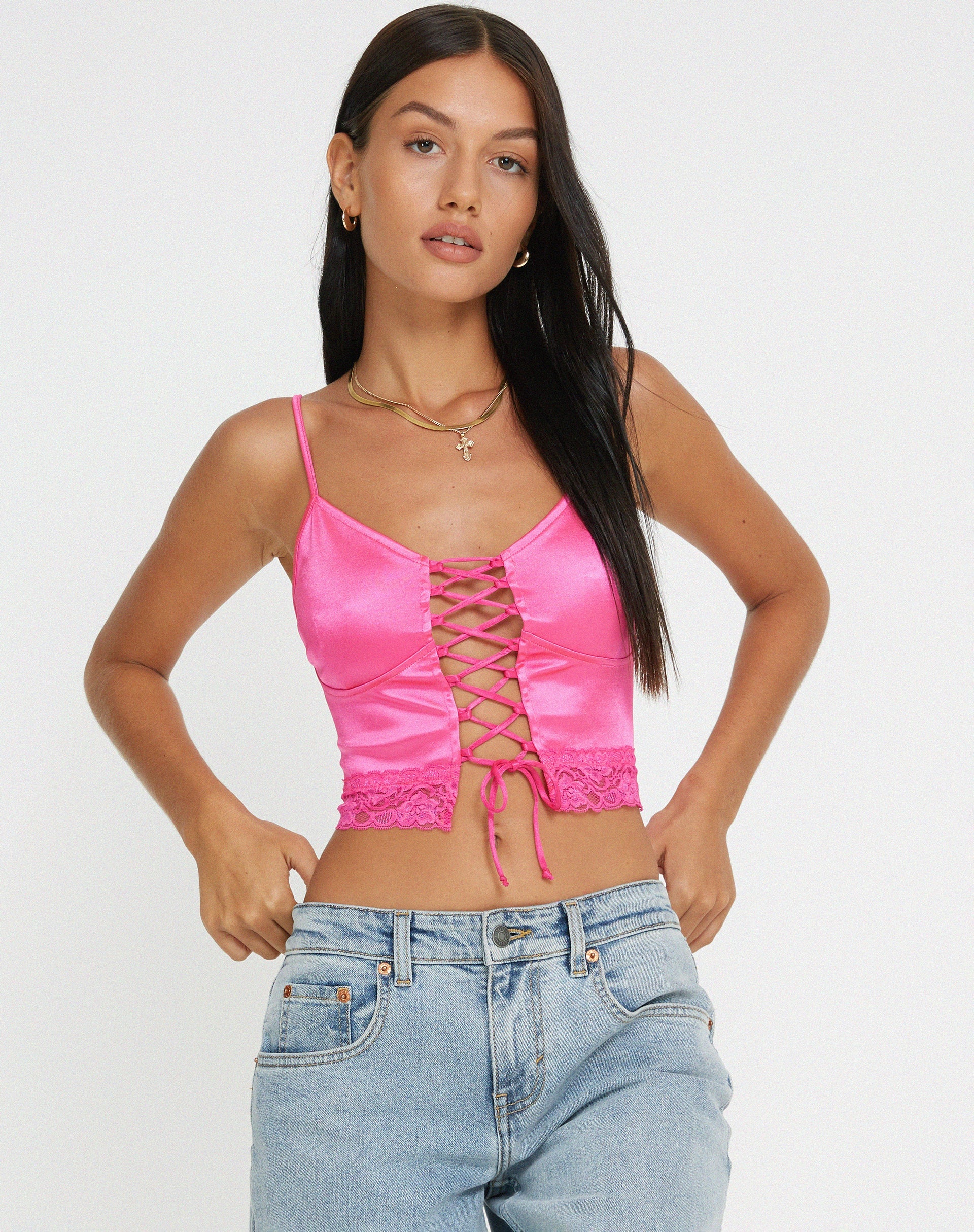 image de Datuk Crop Top in Satin Hot Pink