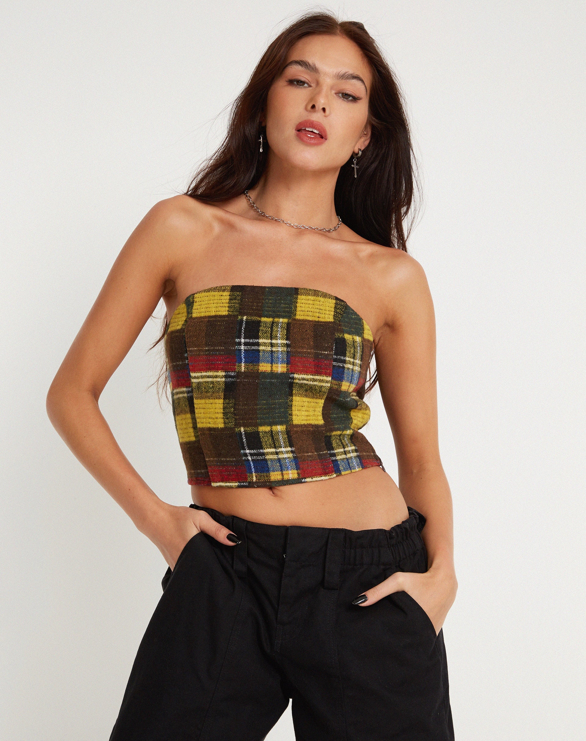 Image de Delny Bandeau Top in Mix Tartans