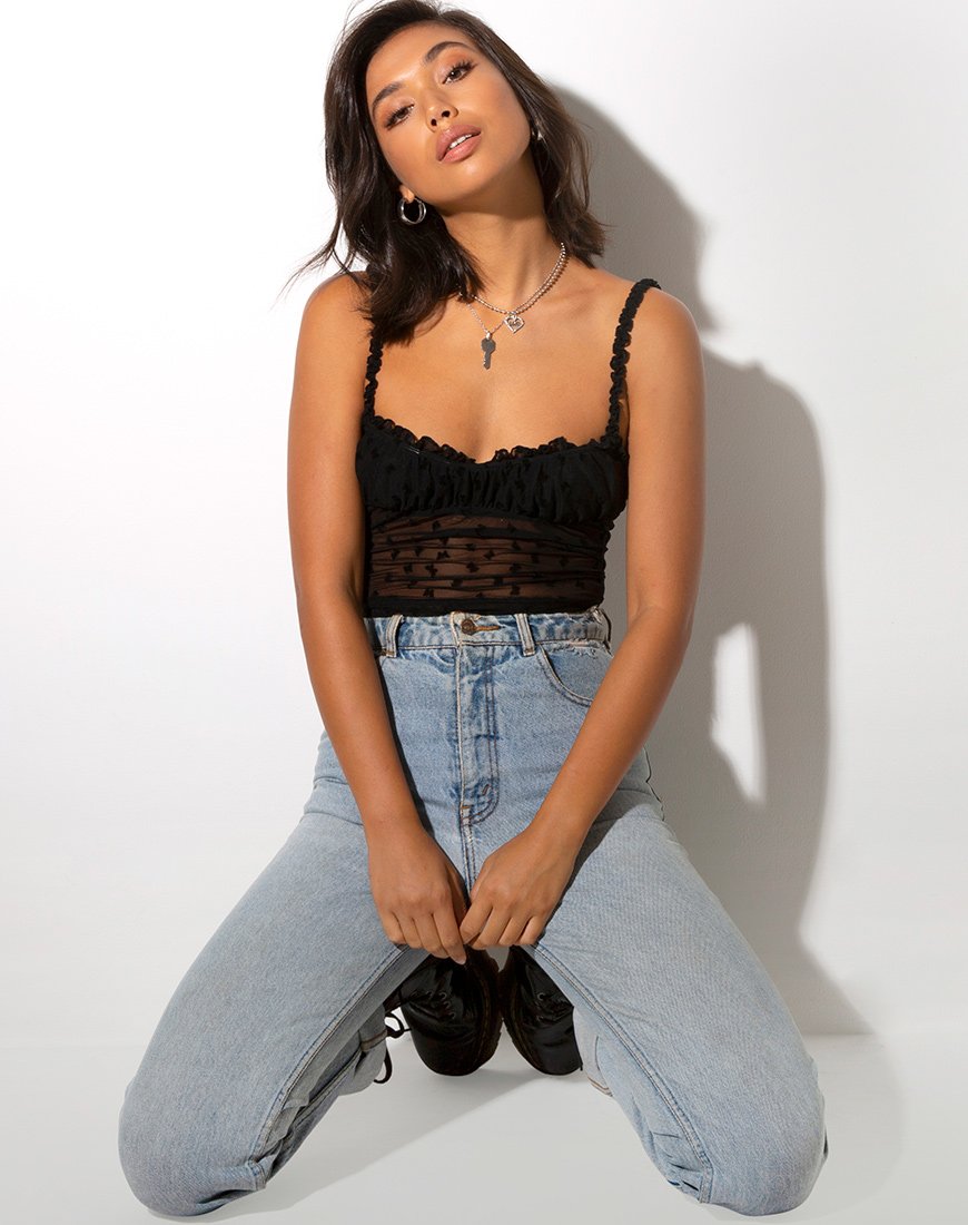 Image de Delora Crop Top in Black Flock Flutterby