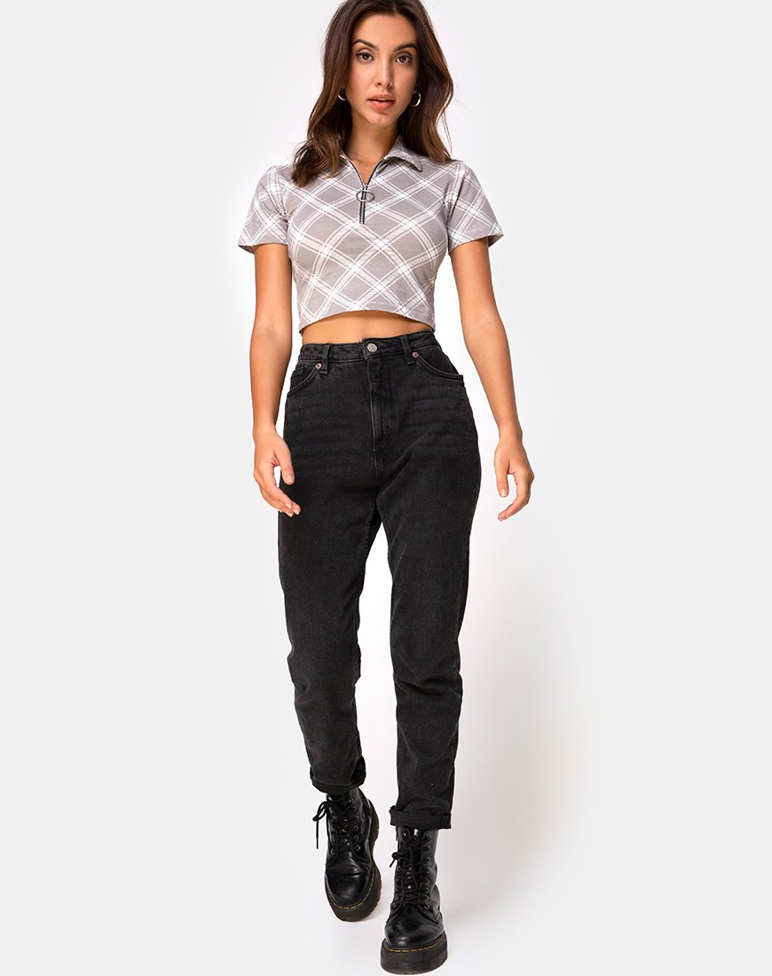 Image de Dhen Crop Top in Grunge Check Taupe