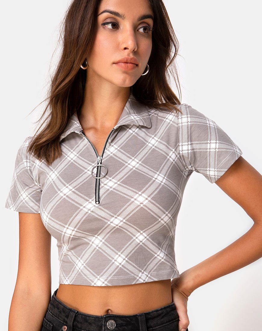 Image de Dhen Crop Top in Grunge Check Taupe