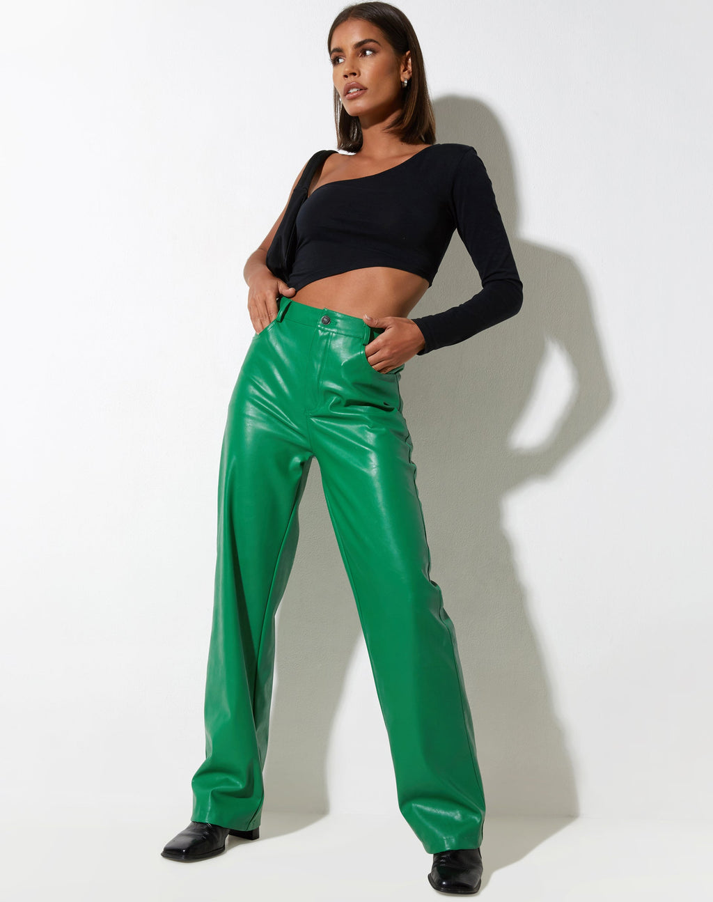 Pantalon Zoka en cuir Pu Kelly Green