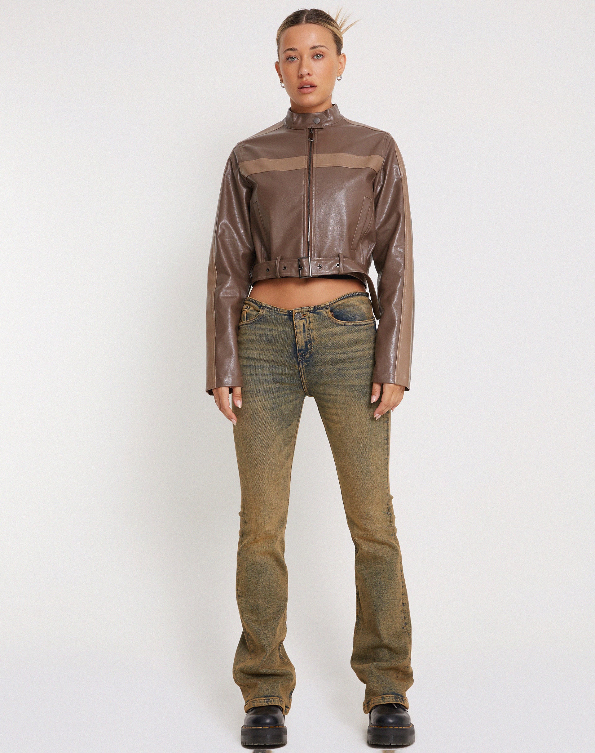 Image de la veste zippée Derby en PU Tonal Brown