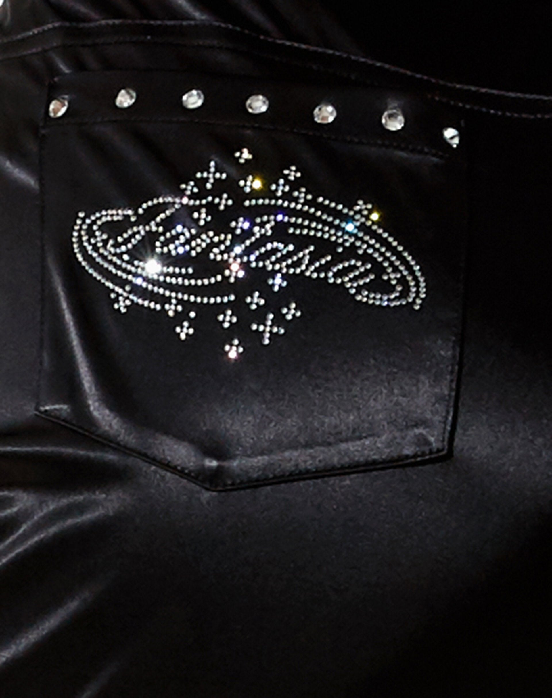 Image de Desta Pantalon en satin noir Fantasia Diamante