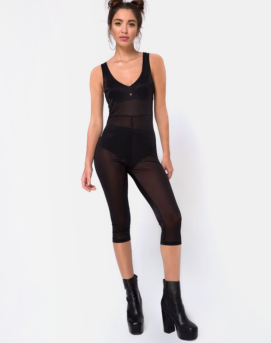 Image de Devile Unitard in Sheer Mesh Black
