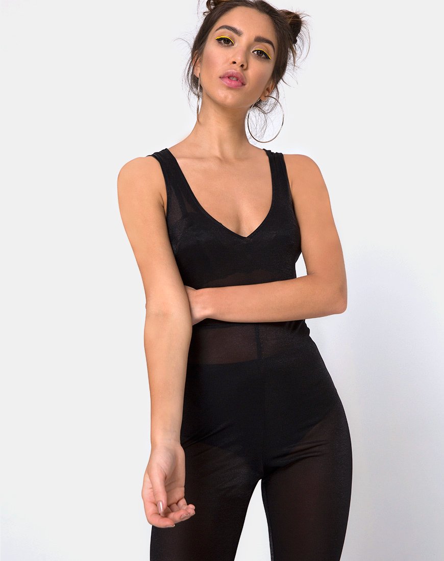 Image de Devile Unitard in Sheer Mesh Black