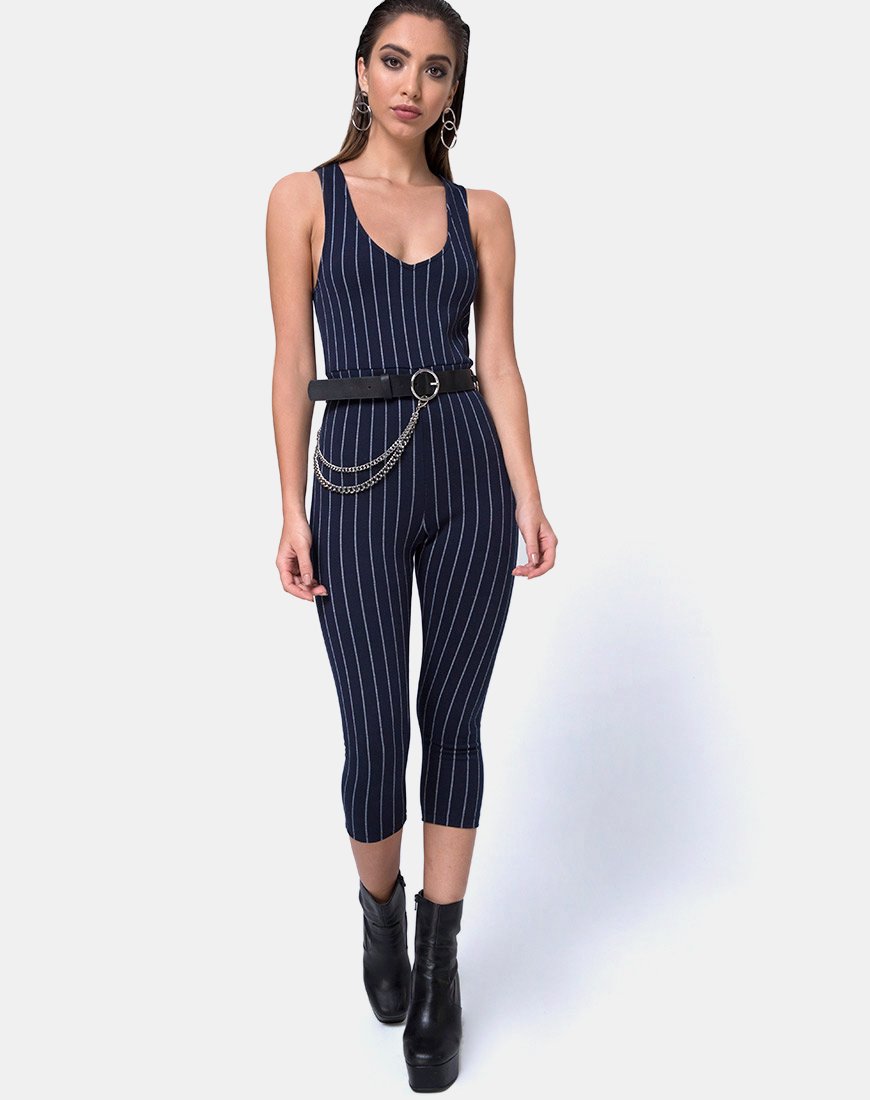 Image de Devile Unitard en Pinstripe Navy