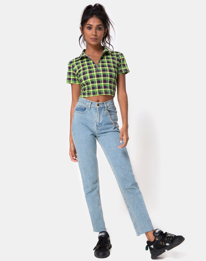 Image de Dhen Crop Top in Green and Purple Check