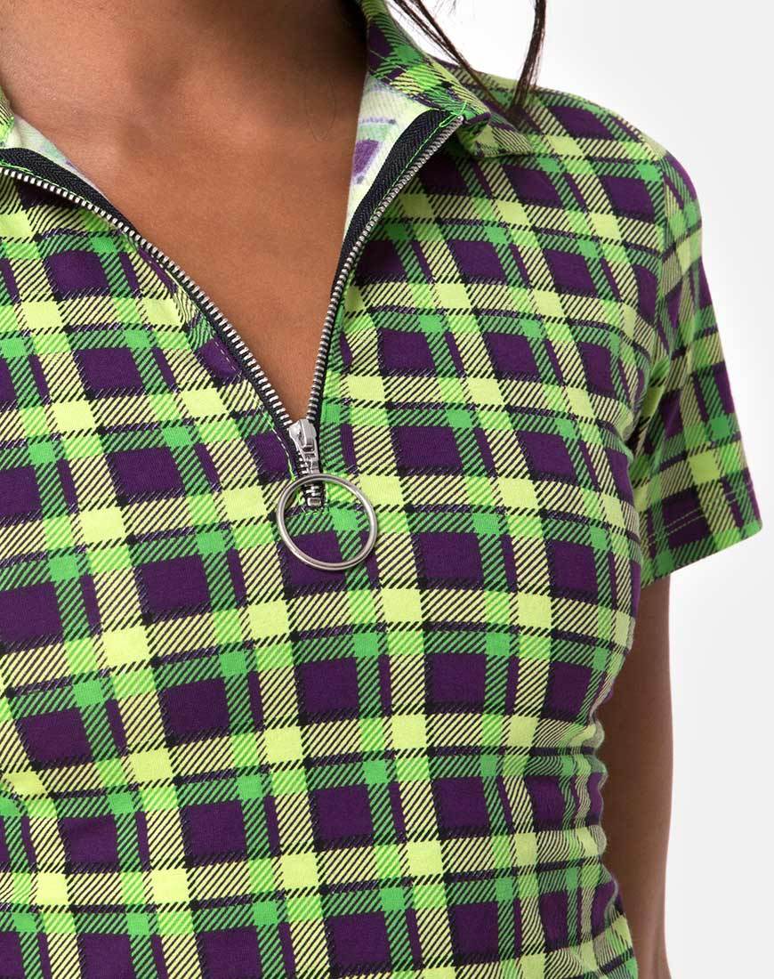 Image de Dhen Crop Top in Green and Purple Check