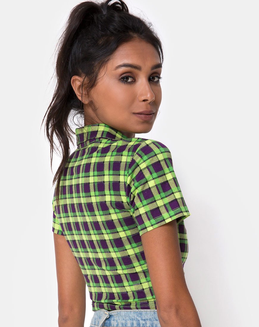 Image de Dhen Crop Top in Green and Purple Check