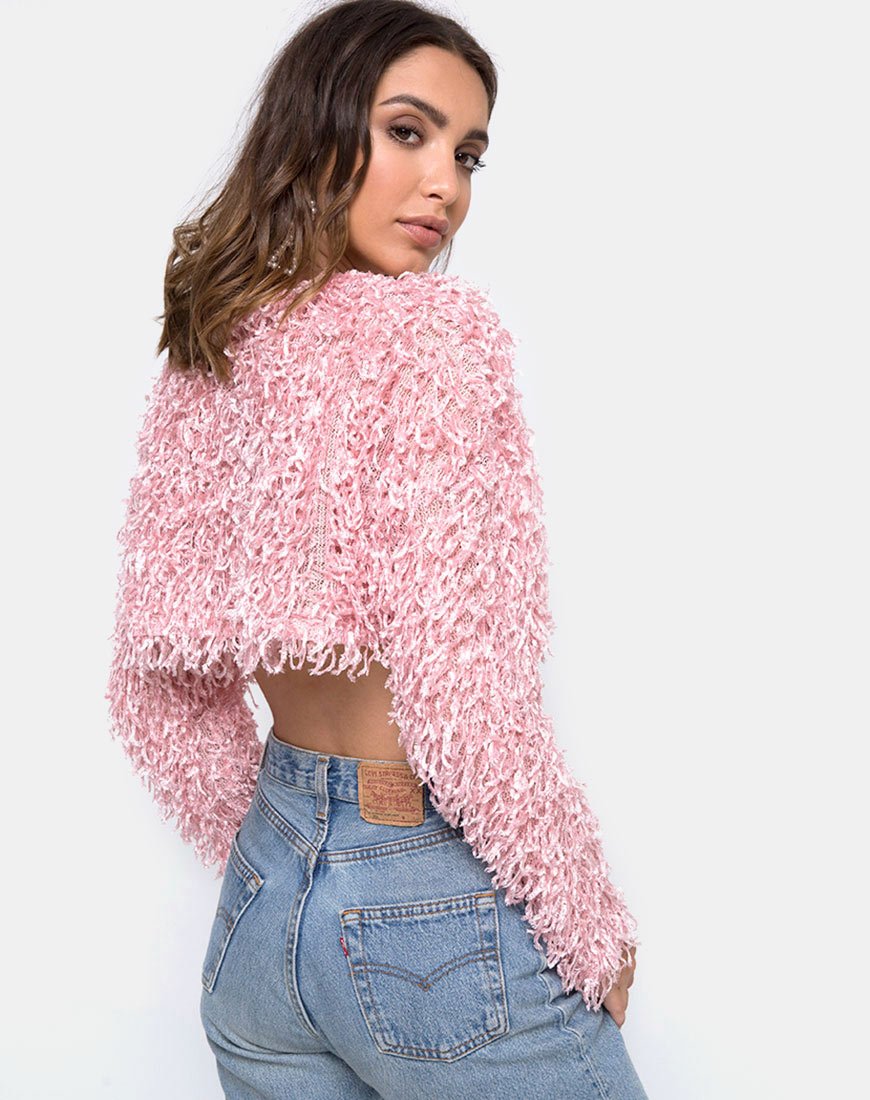 Image de Diabla Crop Jumper in Shaggy Knit Sugar Pink