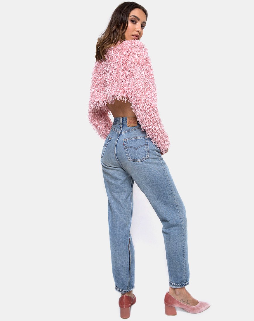 Image de Diabla Crop Jumper in Shaggy Knit Sugar Pink