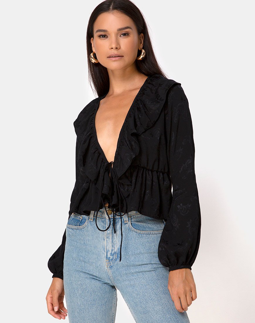 Top Diar en satin rose noir