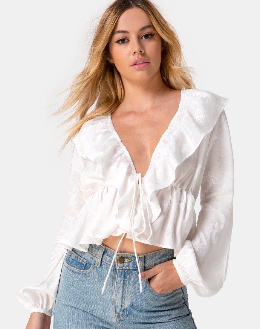 Diar Top en satin rose ivoire