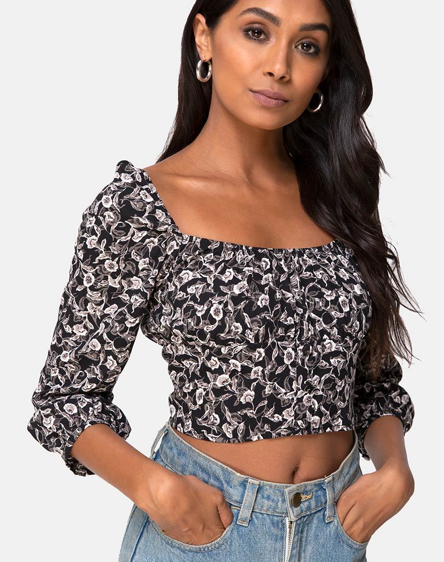 Image de Dimen Crop Top In Wild Tulip Black