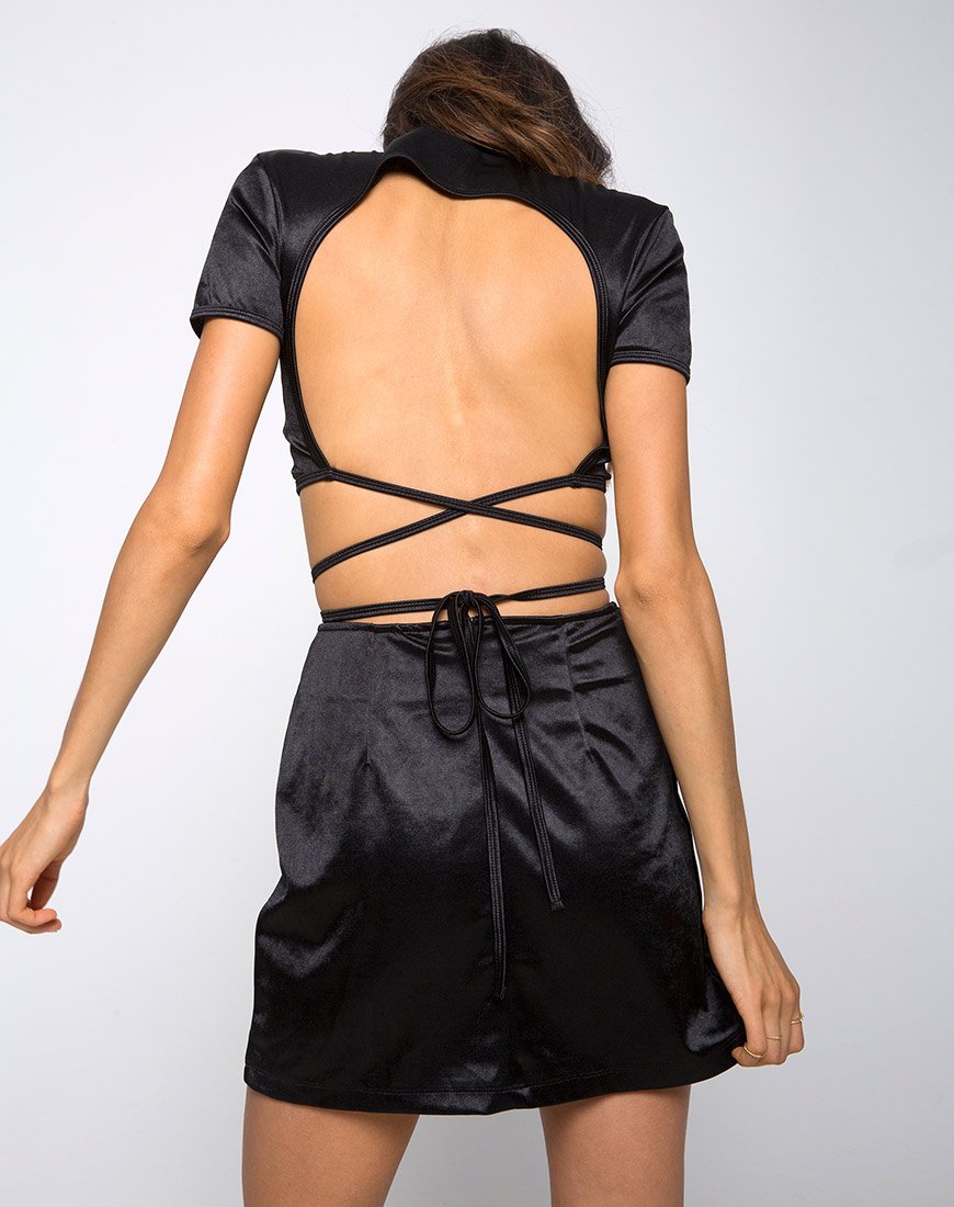 Minijupe Dina en satin spandex noir
