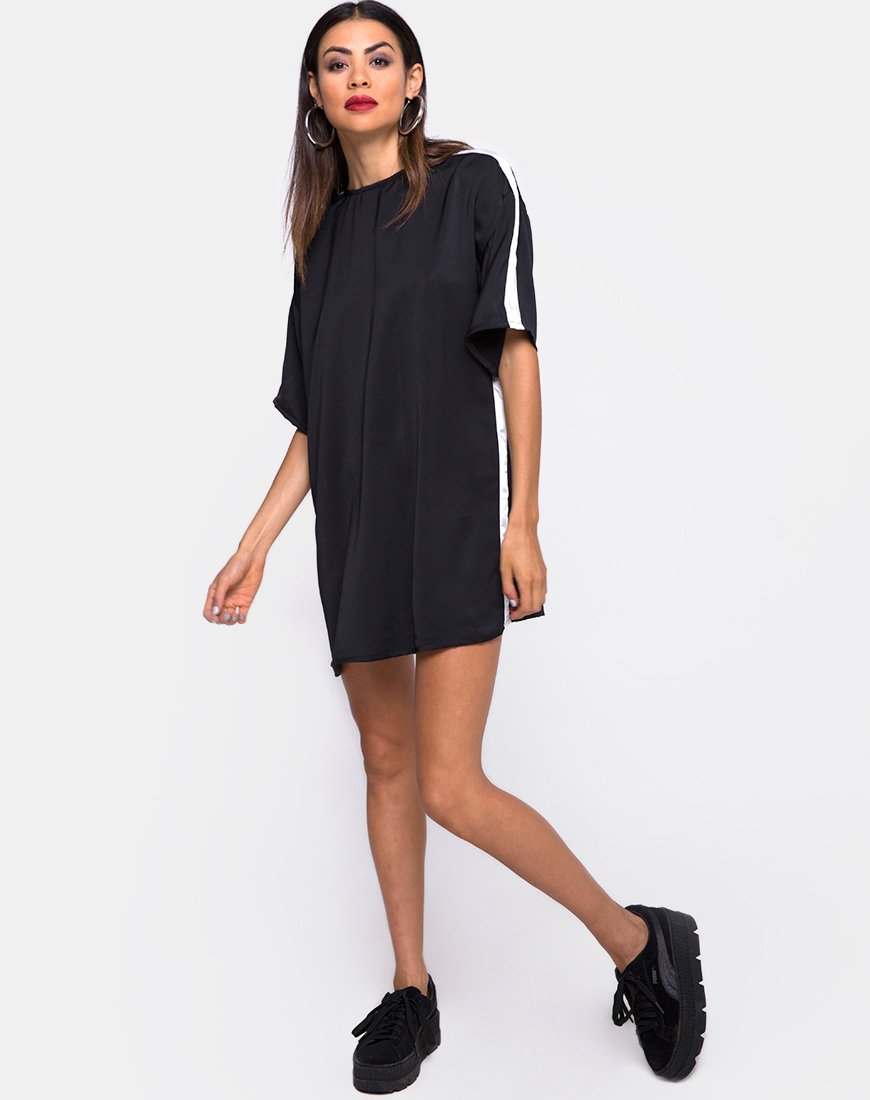 Image of Dore T-Shirt Dress in Black with Ivory Stripe
