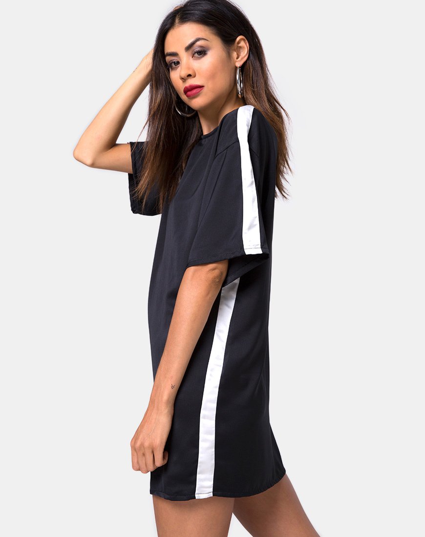 Dore T-Shirt Dress in Black with Ivory Stripe (Robe t-shirt Dore en noir avec rayures ivoire)