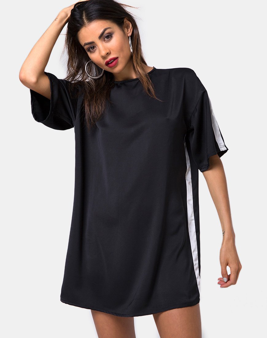 Dore T-Shirt Dress in Black with Ivory Stripe (Robe t-shirt Dore en noir avec rayures ivoire)