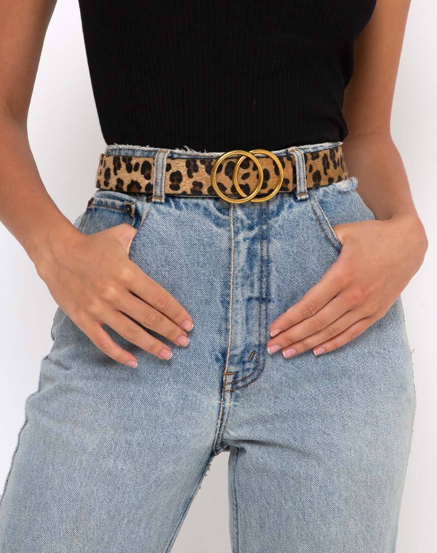 Ceinture en cuir léopard avec boucle ronde